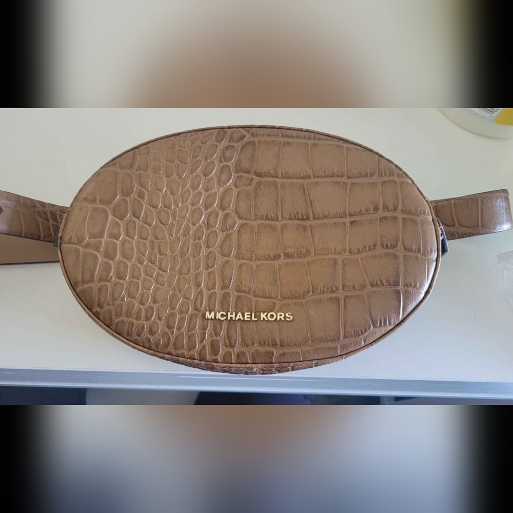 Michael Kors Tan Croc-Embossed Crossbody Bag